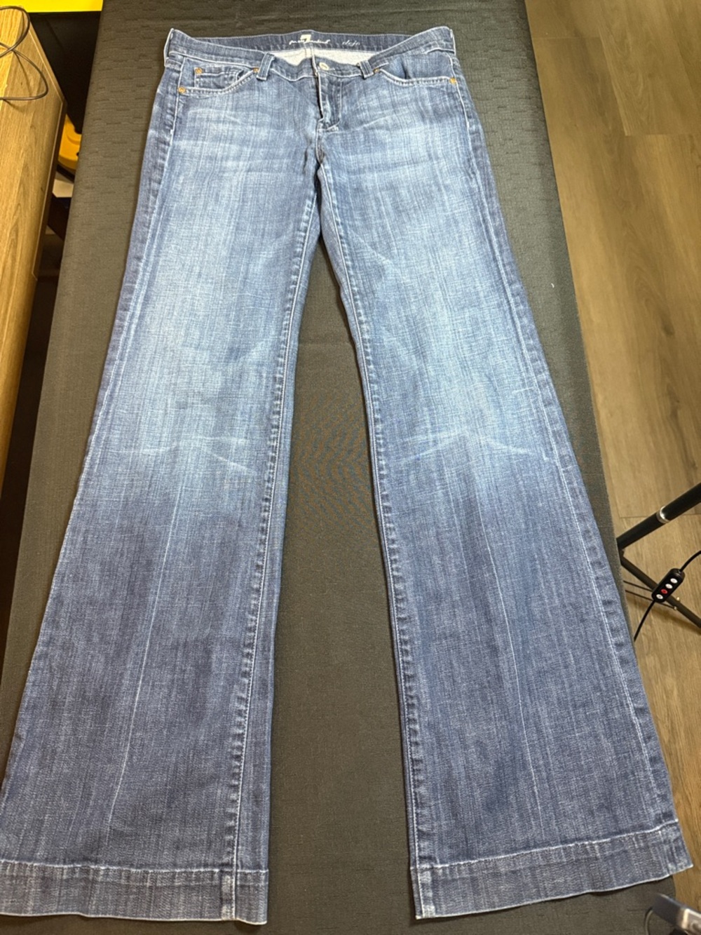 7 For All Mankind Medium Blue Flare Wide-Leg Jeans Y2K